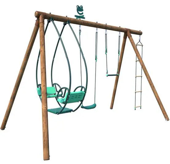 Portique Balançoire en Bois JULIETTE – SOULET – 4 Activités, 3 à 12 Ans
