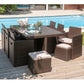 Salon de Jardin Empilable 10 Places – Résine Tressée, Table + Chaises + Poufs