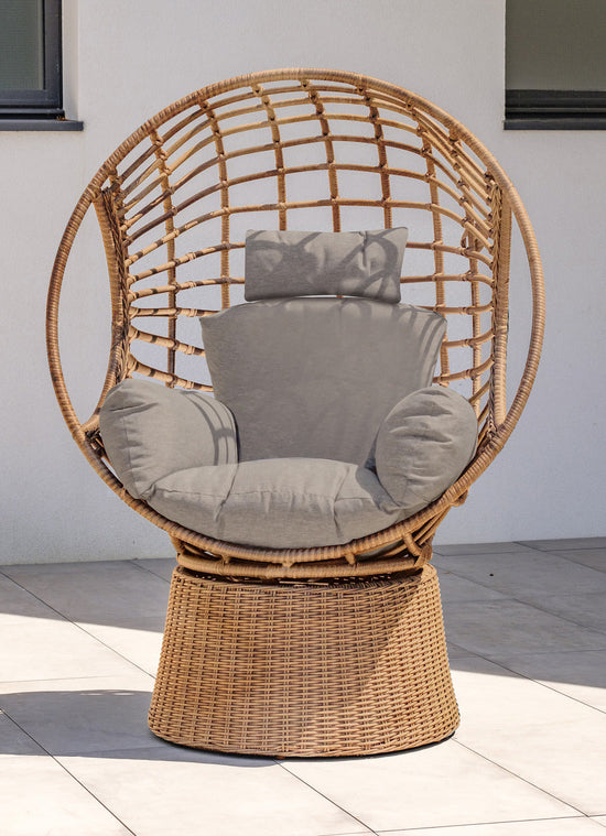 Balancelle de Jardin Rotative BORABORA – Résine Tressée, Coussins Taupe