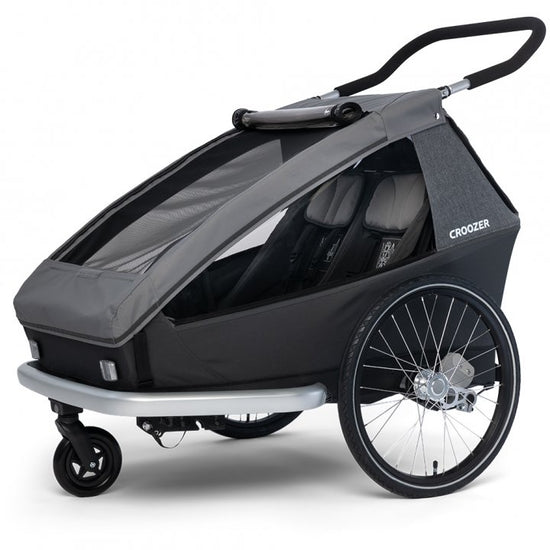 Remorque vélo enfant Croozer Kid Keeke 2 – Mountain Grey | 2-en-1 Remorque & Poussette