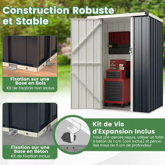 Abri de Jardin Extérieur en Métal 117x89x162cm avec Porte à Serrure – Gris