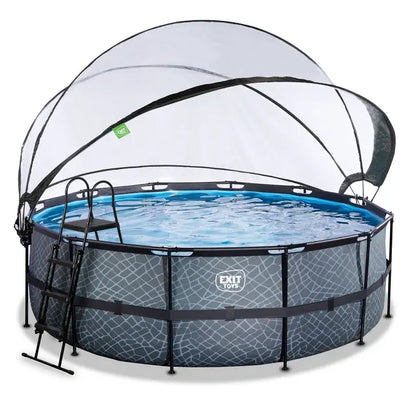 Piscine Ronde EXIT TOYS Ø488x122cm + Dôme – Pompe Sable + Échelle – 8 Personnes – 3 Coloris