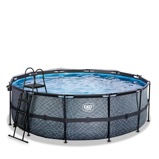 Piscine Ronde EXIT TOYS Ø488x122cm + Dôme – Pompe Sable + Échelle – 8 Personnes – 3 Coloris