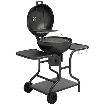 Barbecue Fumoir à Charbon Outsunny BBQ Smoker – Tables Latérales, Thermomètre, Ø54 cm