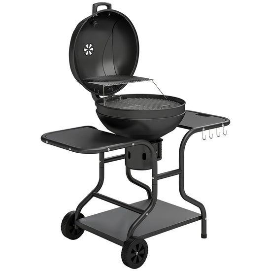 Barbecue Fumoir à Charbon Outsunny BBQ Smoker – Tables Latérales, Thermomètre, Ø54 cm