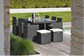Salon de Jardin Empilable 10 Places – Résine Tressée, Table + Chaises + Poufs