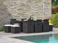 Salon de Jardin Empilable 10 Places – Résine Tressée, Table + Chaises + Poufs